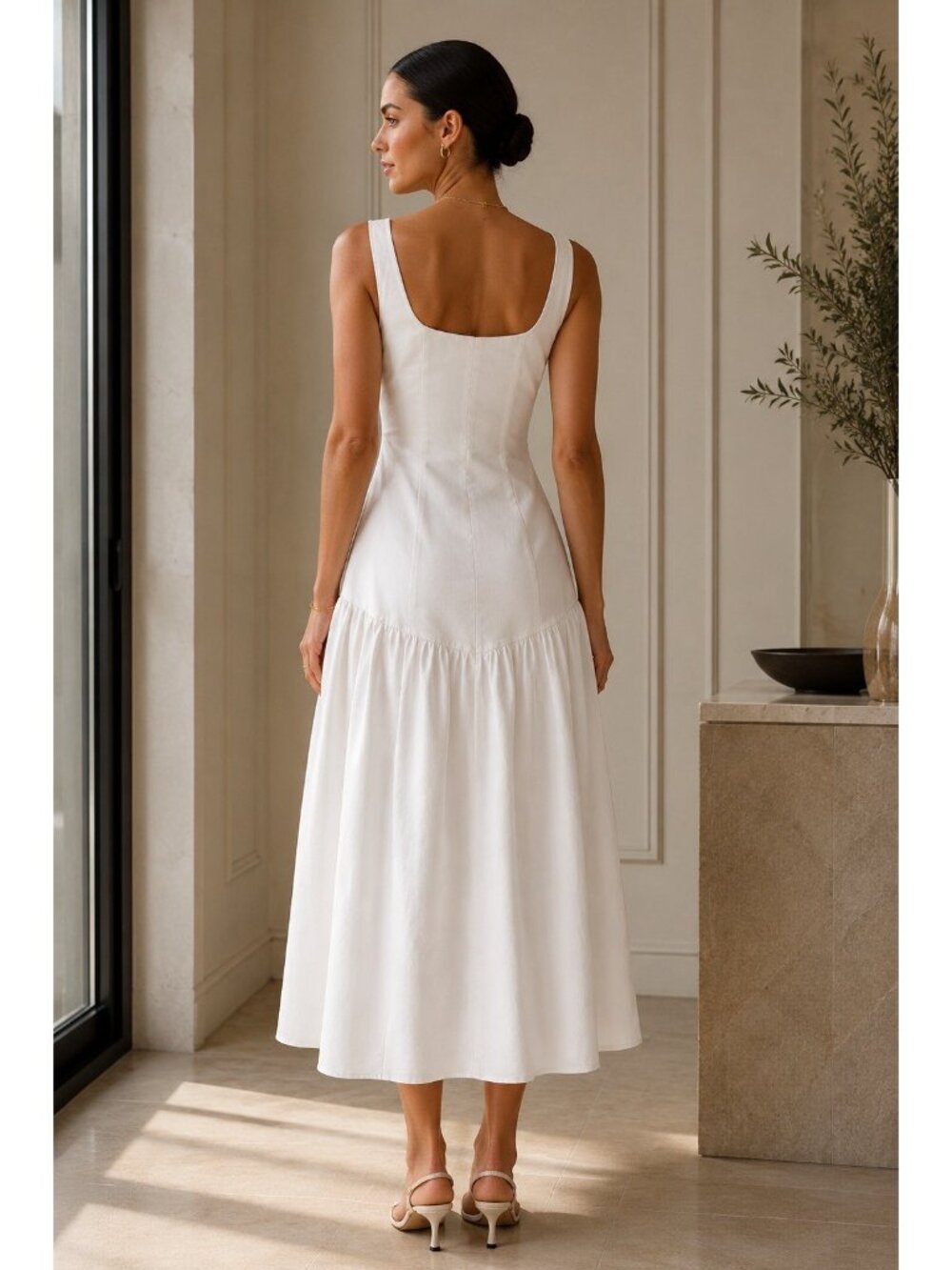 Lulus Kyla Midi Dress Sz Medium White Drop Waist Corset Coquette Sundress Bridal - Picture 4 of 9